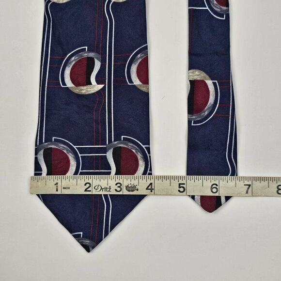 Gianfranco Ruffini Vintage Navy Blue Geometric Silk Neck Tie 57" Made In Italy - Picture 5 of 9